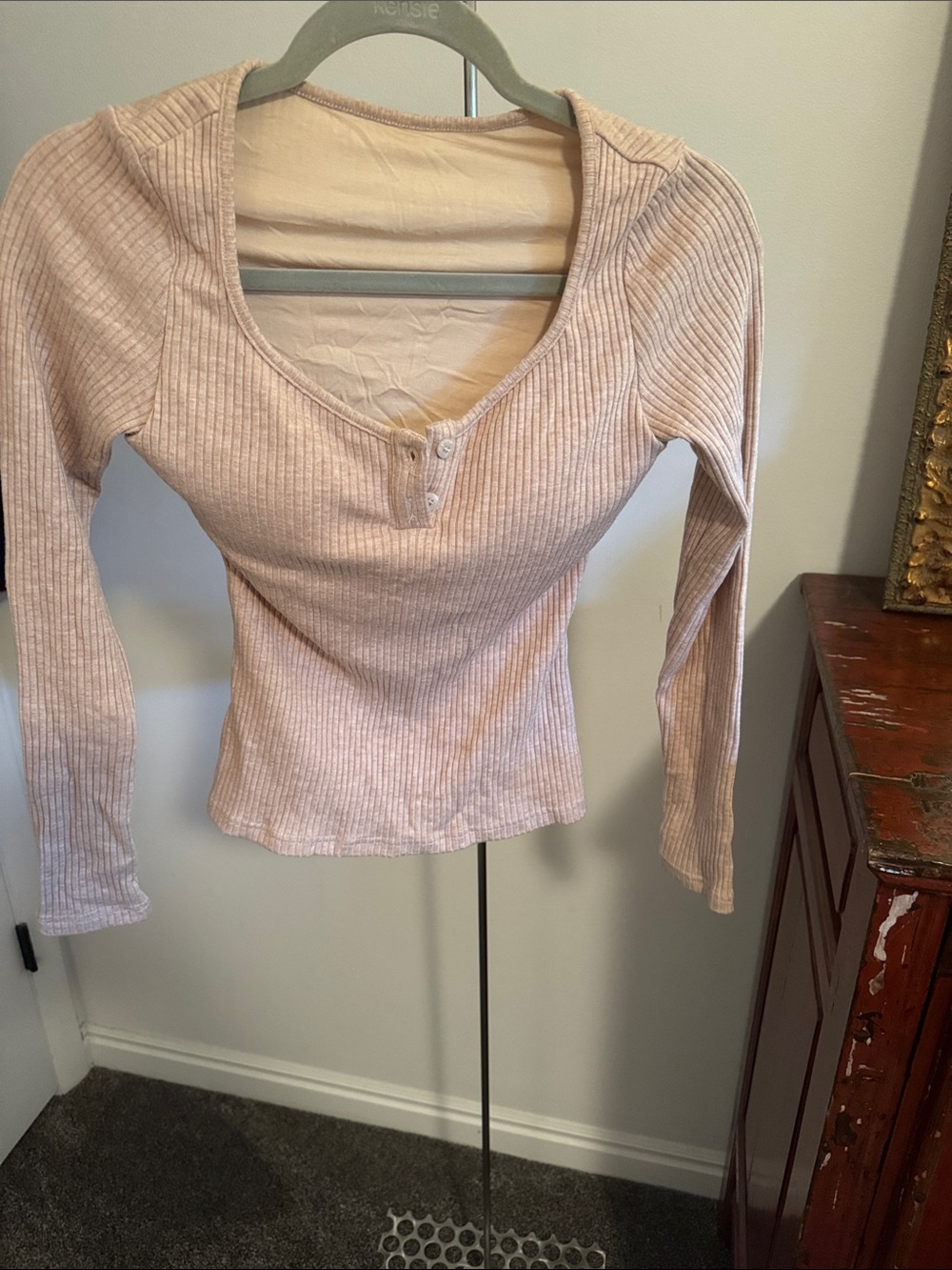 OGL Ribbed Henley Long-Sleeve Top - Tan Brami Top